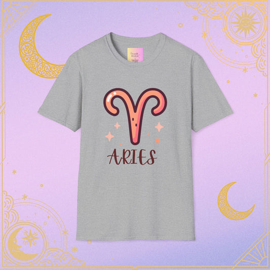 Aries Zodiac T-Shirt for Astrology Lovers, Horoscope Tee, Unisex Softstyle Shirt, Birthday Gift, Celestial Fashion
