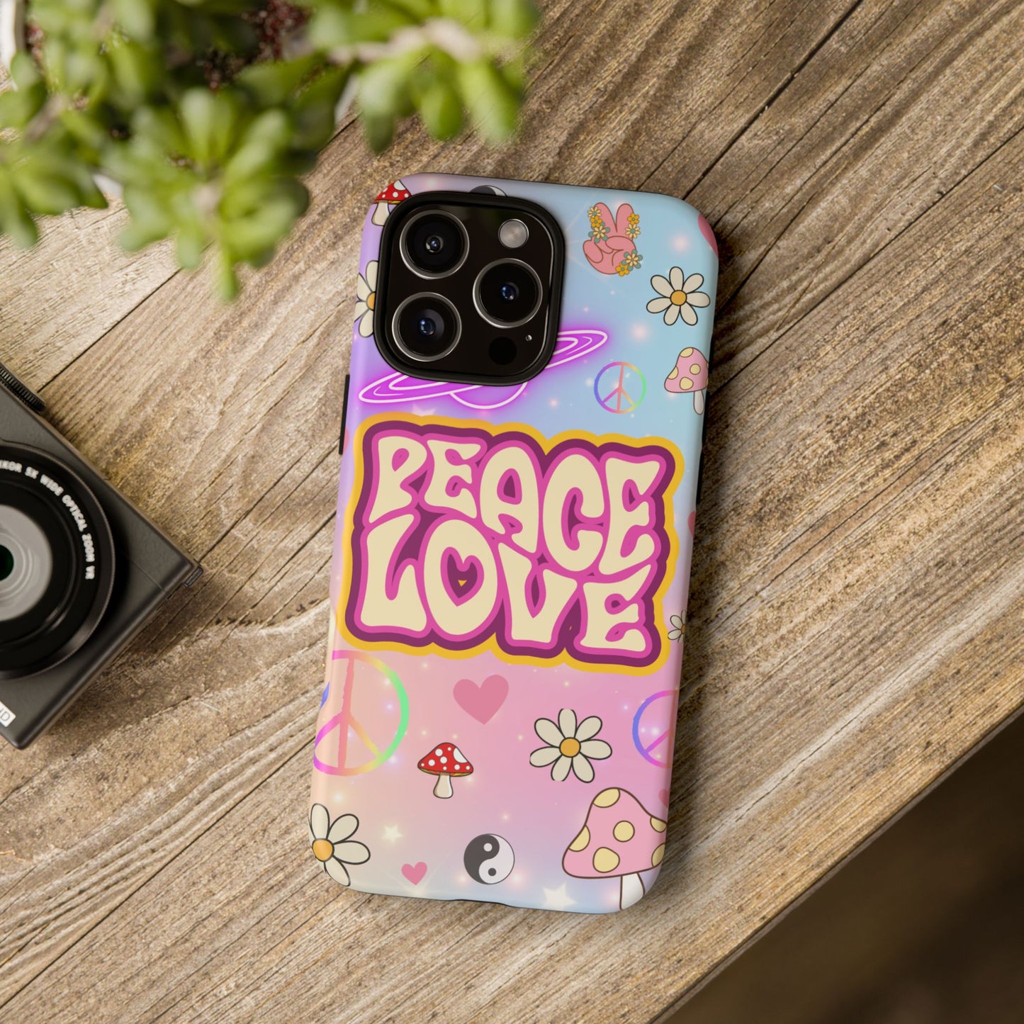 Peace and Love Phone Case, Retro Vibe Tough Case, Gift for Friends, Boho Aesthetic, Spring Celebration, Trendy Accessory