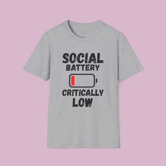 Social Battery Critically Low T-Shirt — Funny Introvert Graphic Tee