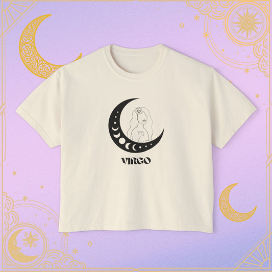 Virgo Astrology Women's Boxy Tee, Celestial Graphic Tee, Horoscope T-Shirt, Astrology Clothing, Gift for Virgo