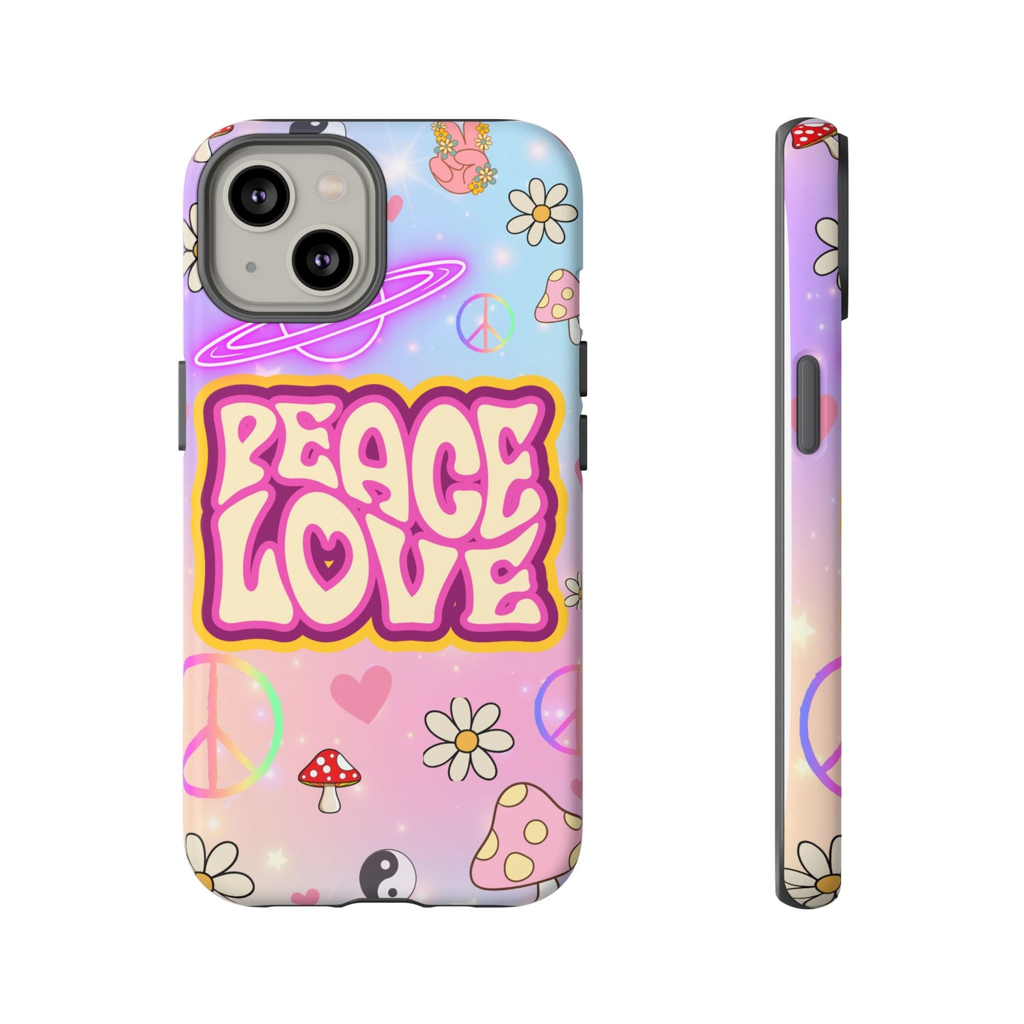 Peace and Love Phone Case, Retro Vibe Tough Case, Gift for Friends, Boho Aesthetic, Spring Celebration, Trendy Accessory