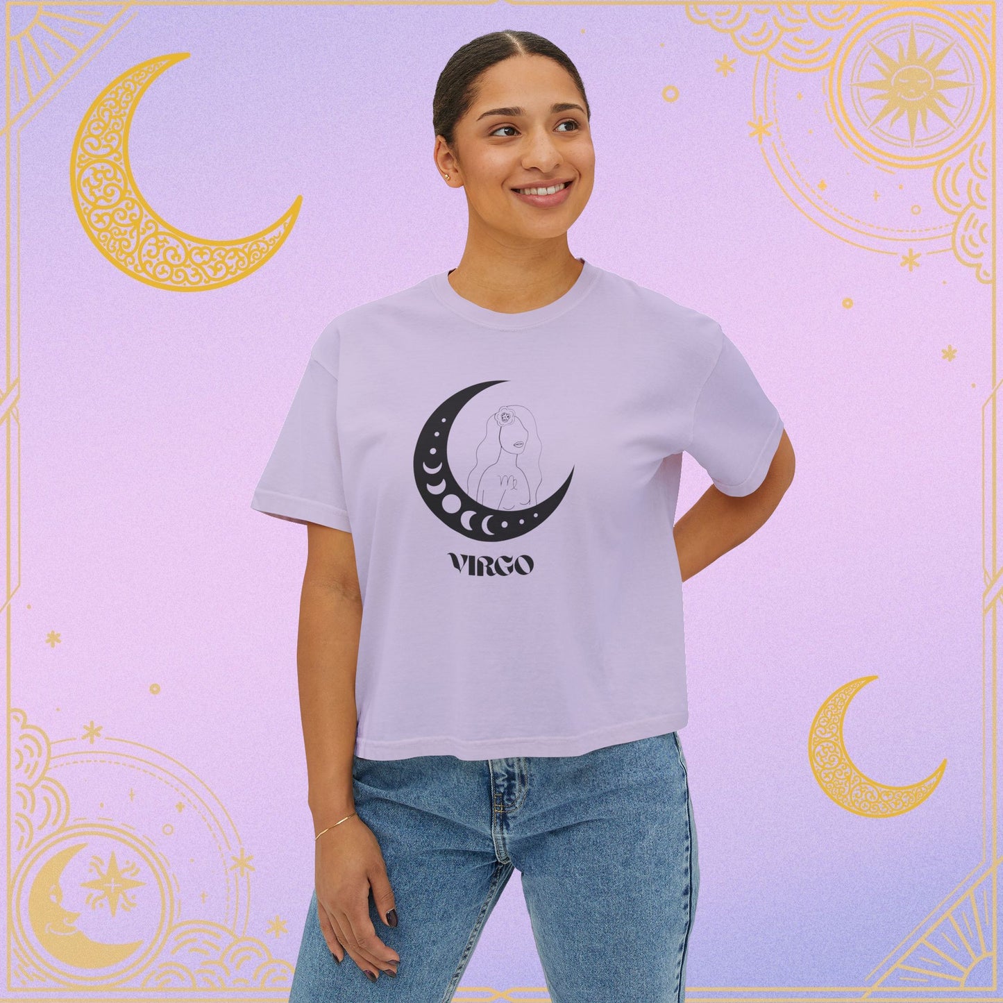 Virgo Astrology Women's Boxy Tee, Celestial Graphic Tee, Horoscope T-Shirt, Astrology Clothing, Gift for Virgo