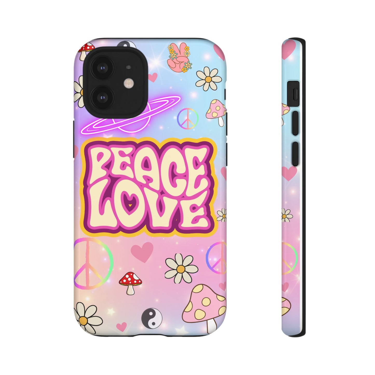 Peace and Love Phone Case, Retro Vibe Tough Case, Gift for Friends, Boho Aesthetic, Spring Celebration, Trendy Accessory