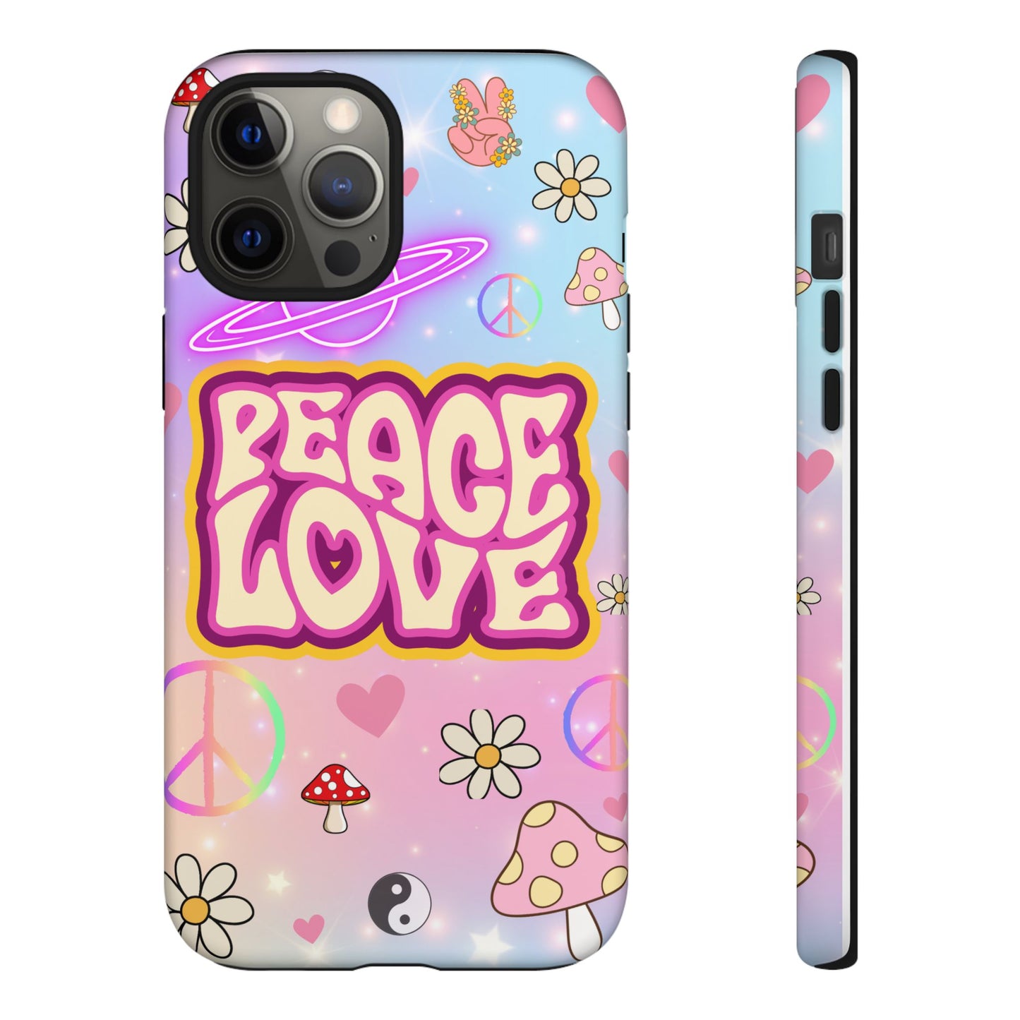 Peace and Love Phone Case, Retro Vibe Tough Case, Gift for Friends, Boho Aesthetic, Spring Celebration, Trendy Accessory
