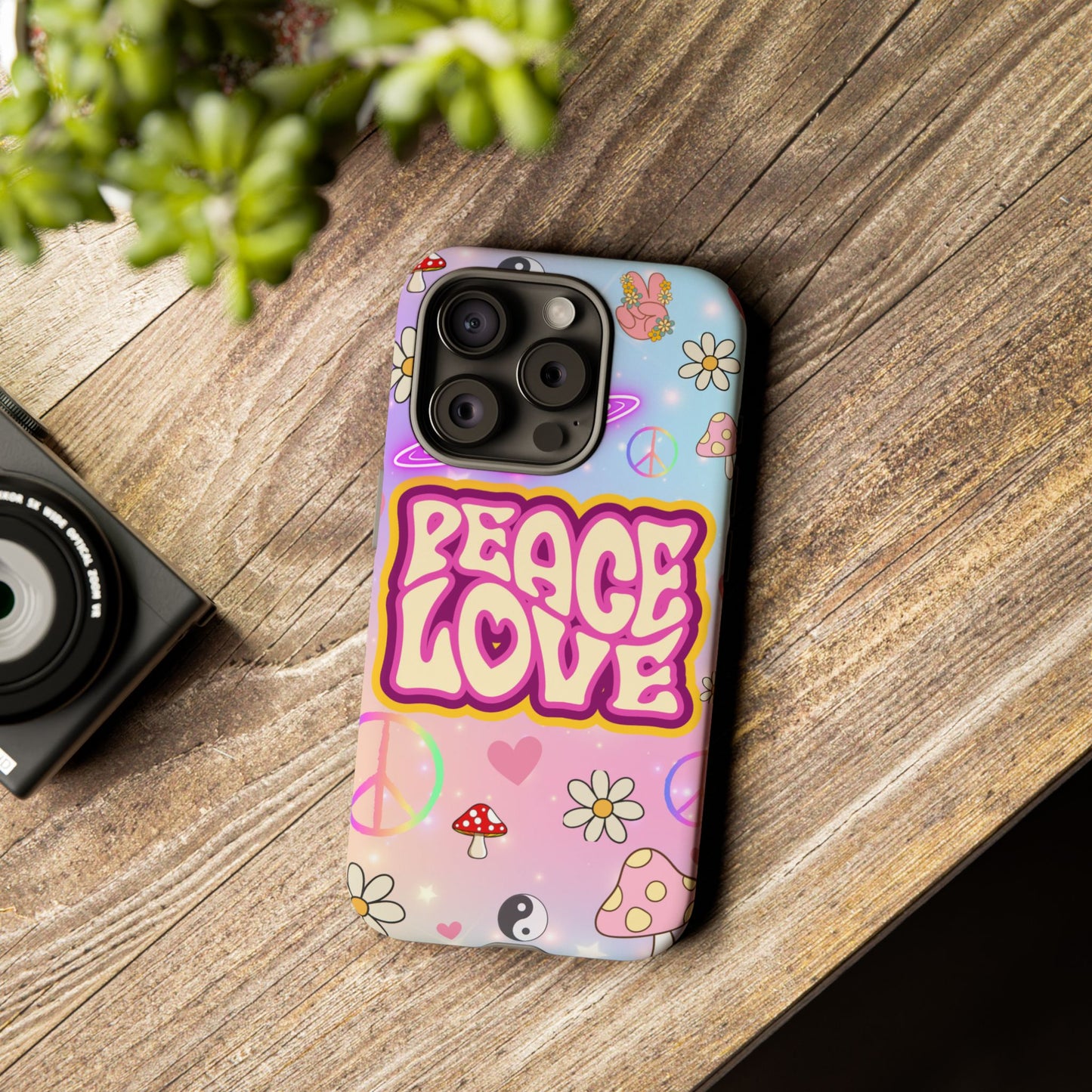 Peace and Love Phone Case, Retro Vibe Tough Case, Gift for Friends, Boho Aesthetic, Spring Celebration, Trendy Accessory