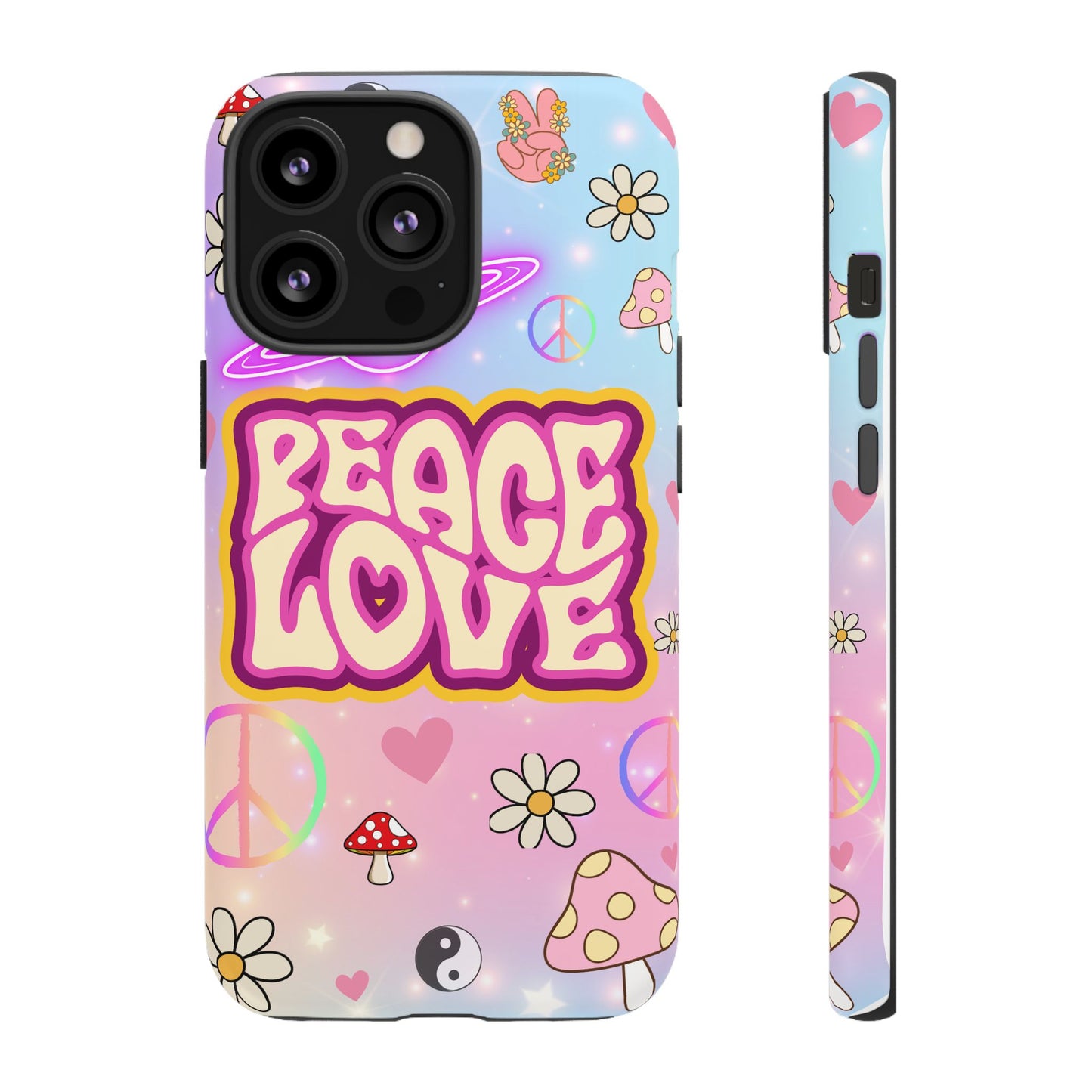 Peace and Love Phone Case, Retro Vibe Tough Case, Gift for Friends, Boho Aesthetic, Spring Celebration, Trendy Accessory