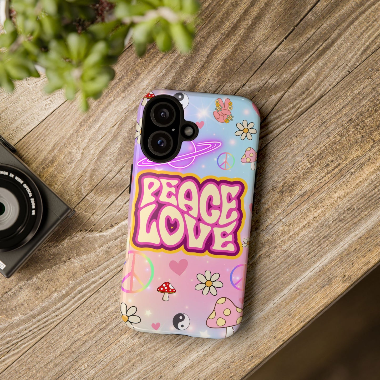 Peace and Love Phone Case, Retro Vibe Tough Case, Gift for Friends, Boho Aesthetic, Spring Celebration, Trendy Accessory