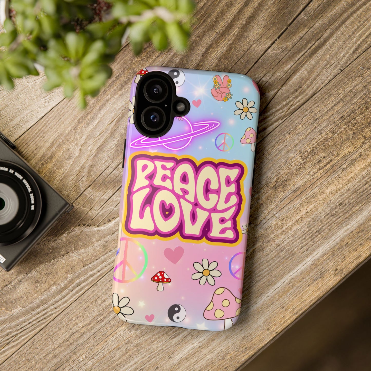 Peace and Love Phone Case, Retro Vibe Tough Case, Gift for Friends, Boho Aesthetic, Spring Celebration, Trendy Accessory