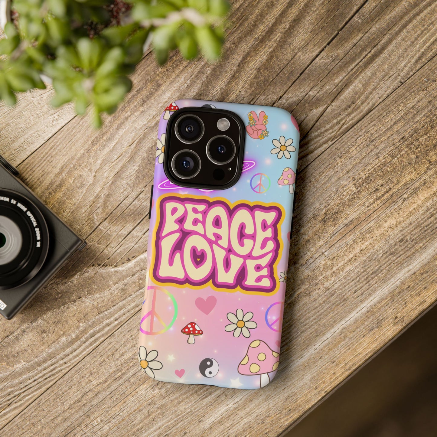 Peace and Love Phone Case, Retro Vibe Tough Case, Gift for Friends, Boho Aesthetic, Spring Celebration, Trendy Accessory