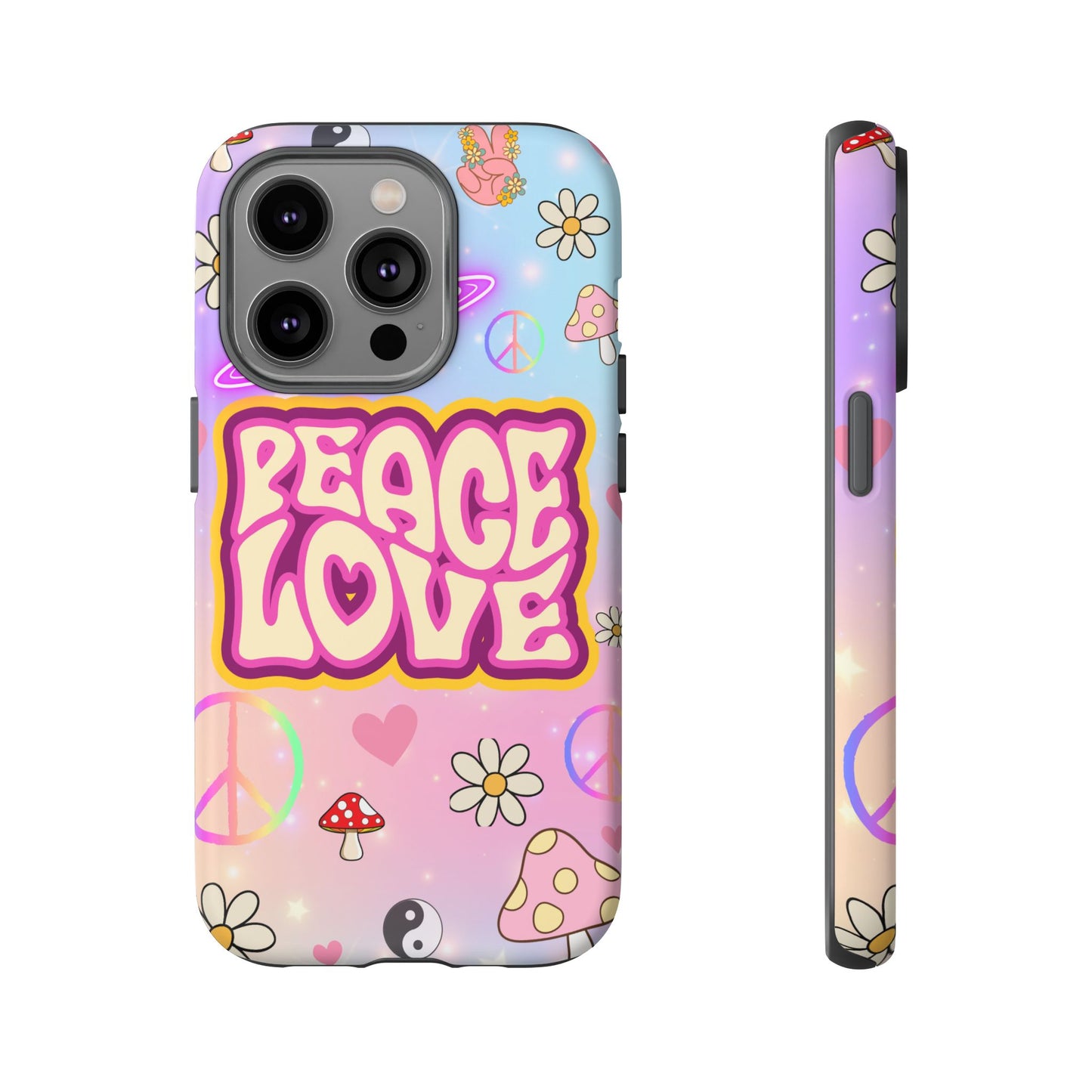 Peace and Love Phone Case, Retro Vibe Tough Case, Gift for Friends, Boho Aesthetic, Spring Celebration, Trendy Accessory