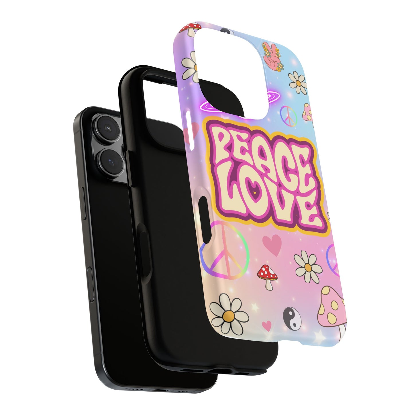 Peace and Love Phone Case, Retro Vibe Tough Case, Gift for Friends, Boho Aesthetic, Spring Celebration, Trendy Accessory
