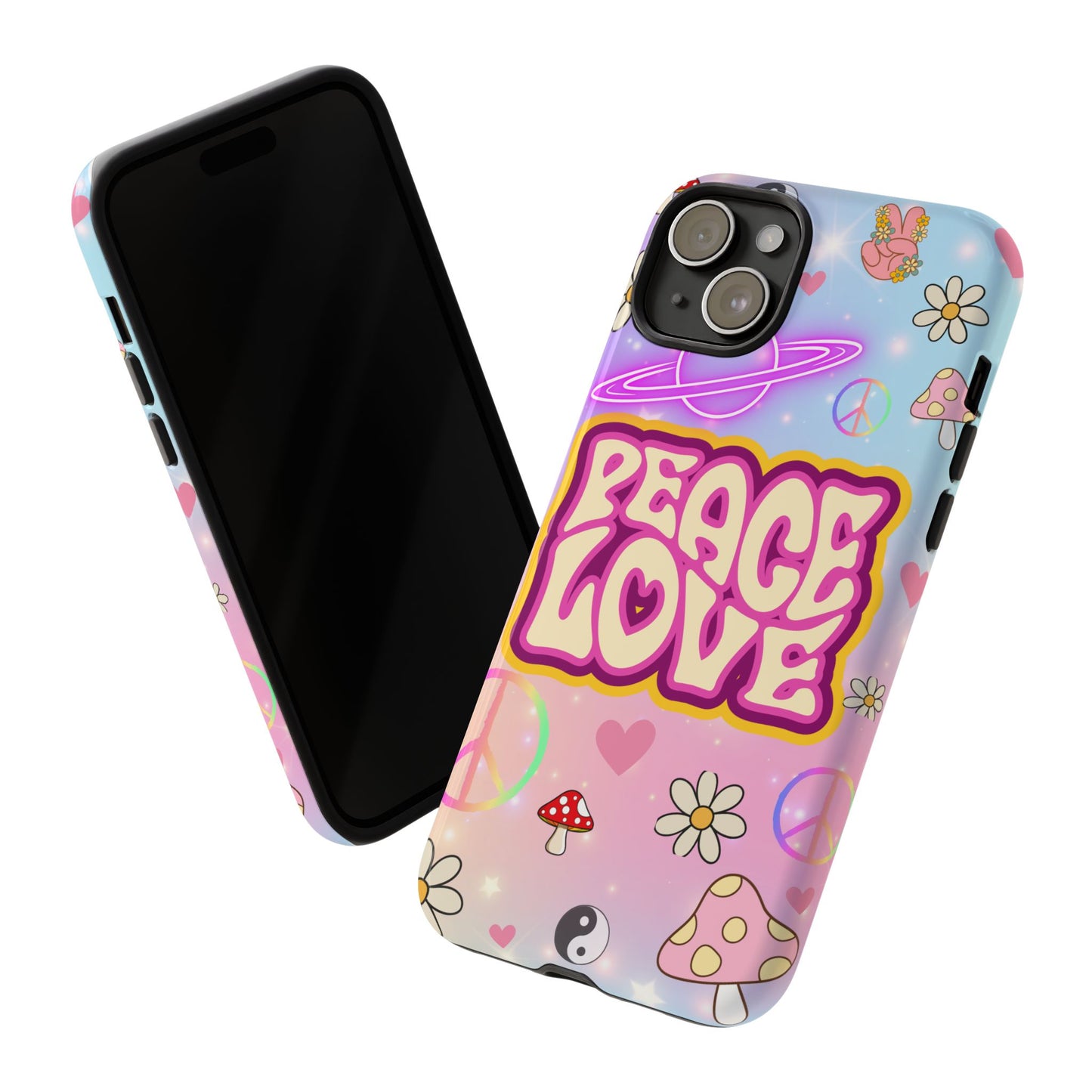 Peace and Love Phone Case, Retro Vibe Tough Case, Gift for Friends, Boho Aesthetic, Spring Celebration, Trendy Accessory