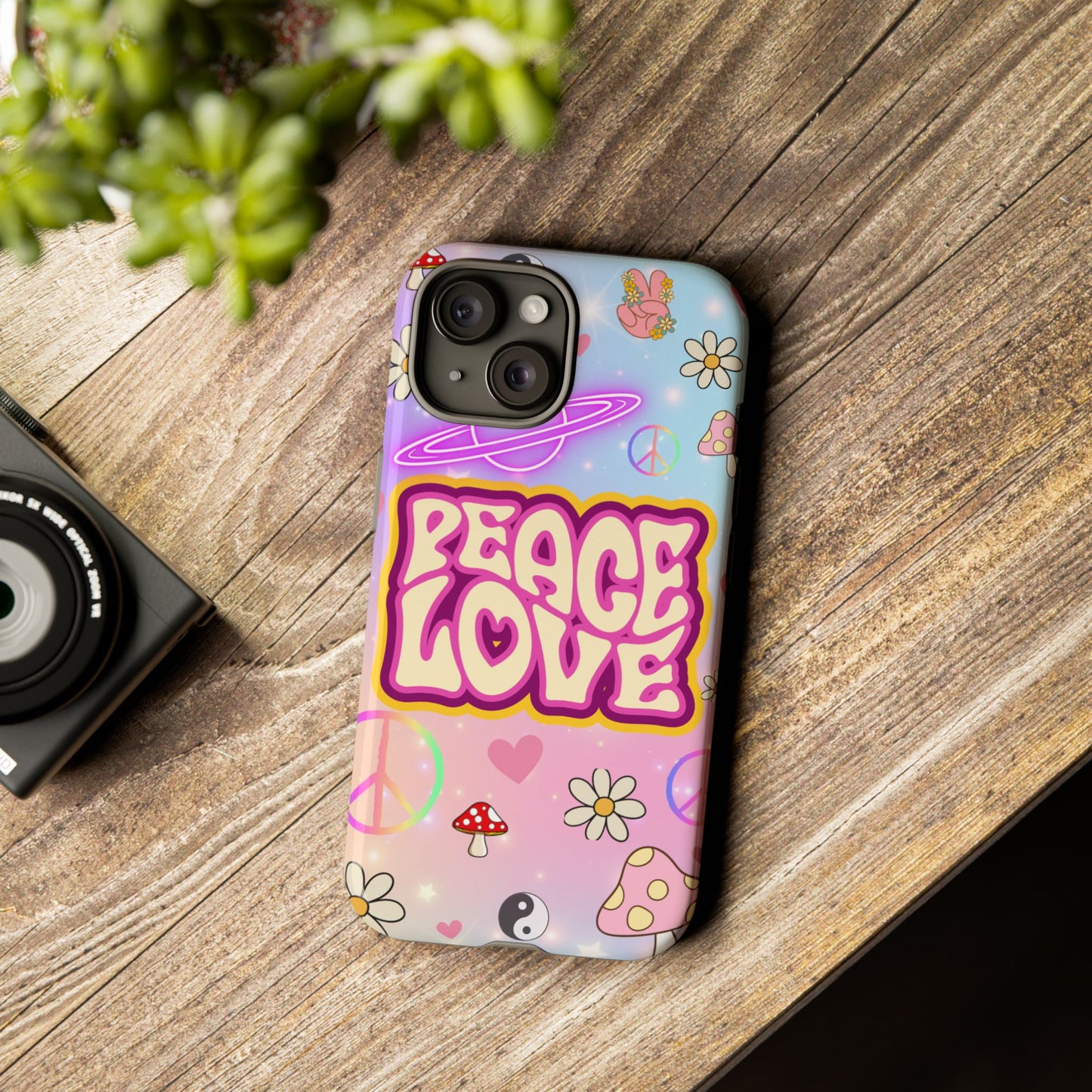 Peace and Love Phone Case, Retro Vibe Tough Case, Gift for Friends, Boho Aesthetic, Spring Celebration, Trendy Accessory