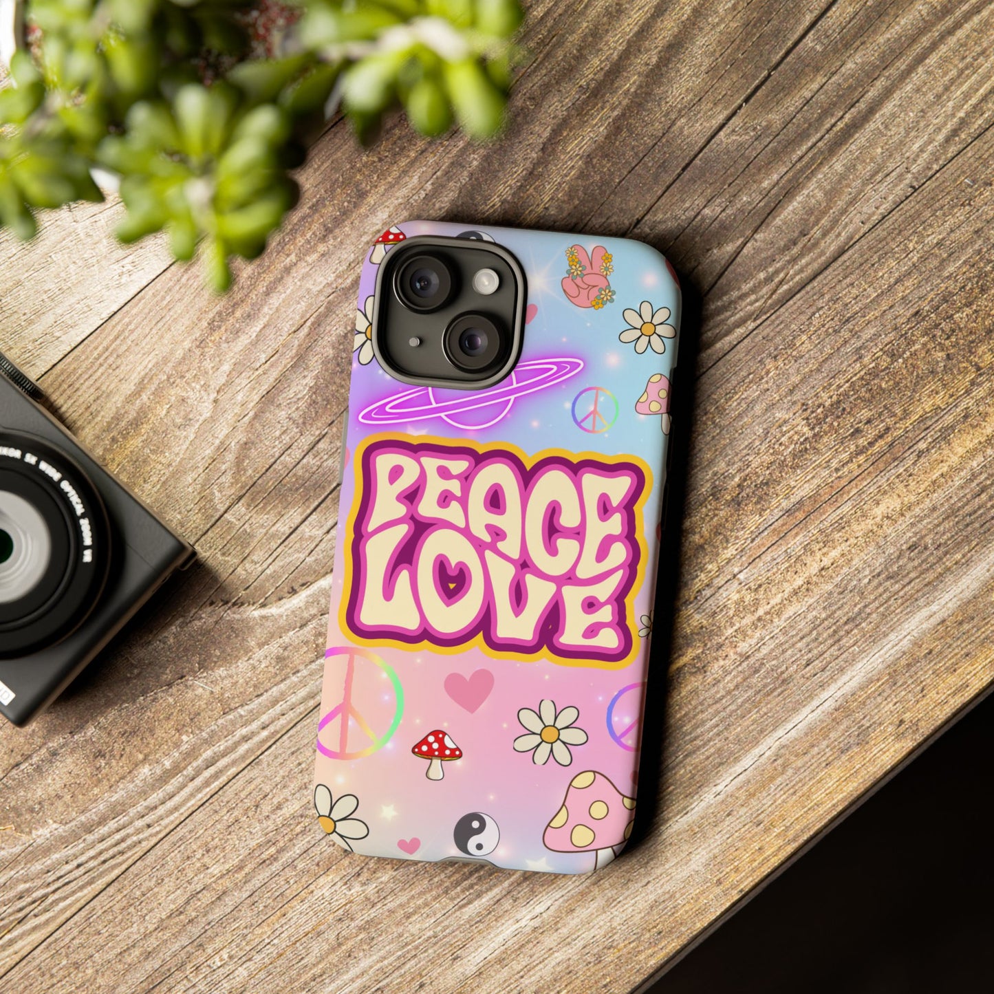 Peace and Love Phone Case, Retro Vibe Tough Case, Gift for Friends, Boho Aesthetic, Spring Celebration, Trendy Accessory