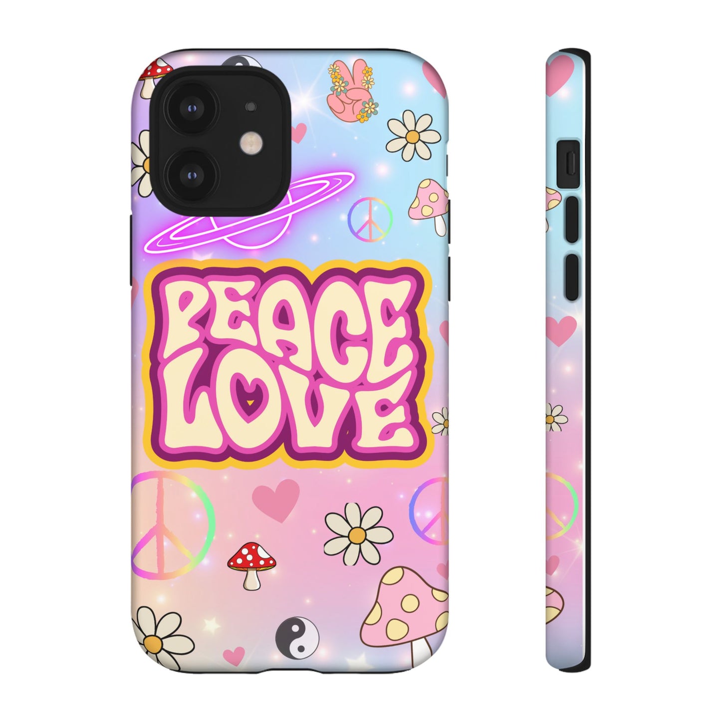 Peace and Love Phone Case, Retro Vibe Tough Case, Gift for Friends, Boho Aesthetic, Spring Celebration, Trendy Accessory