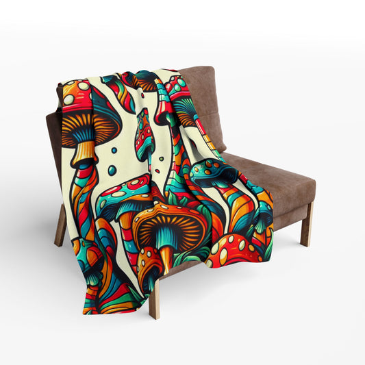 Colorful Mushroom Fleece Blanket | Cozy Throw for Home Decor, Gift, Bohemian Vibe, Living Room, Camping, Picnic