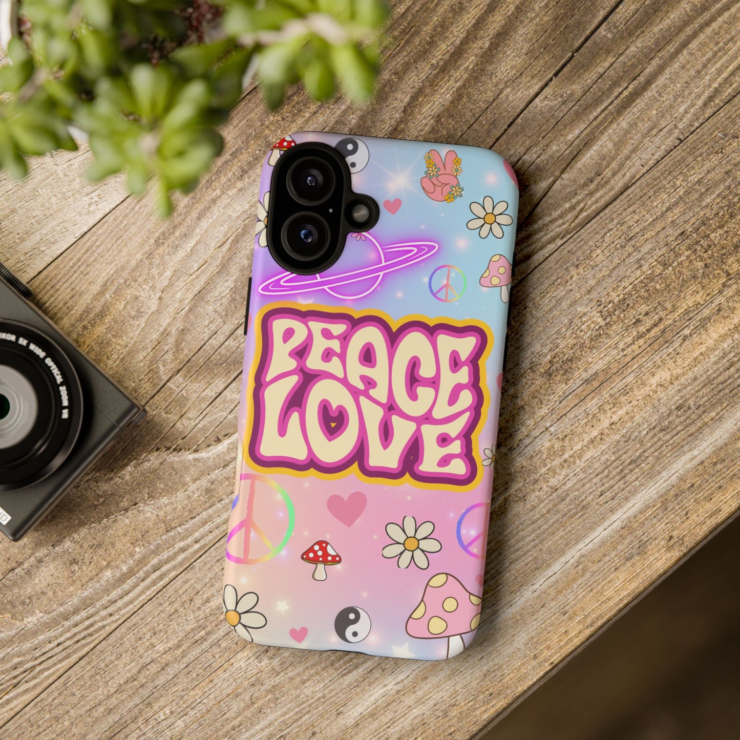 Peace and Love Phone Case, Retro Vibe Tough Case, Gift for Friends, Boho Aesthetic, Spring Celebration, Trendy Accessory