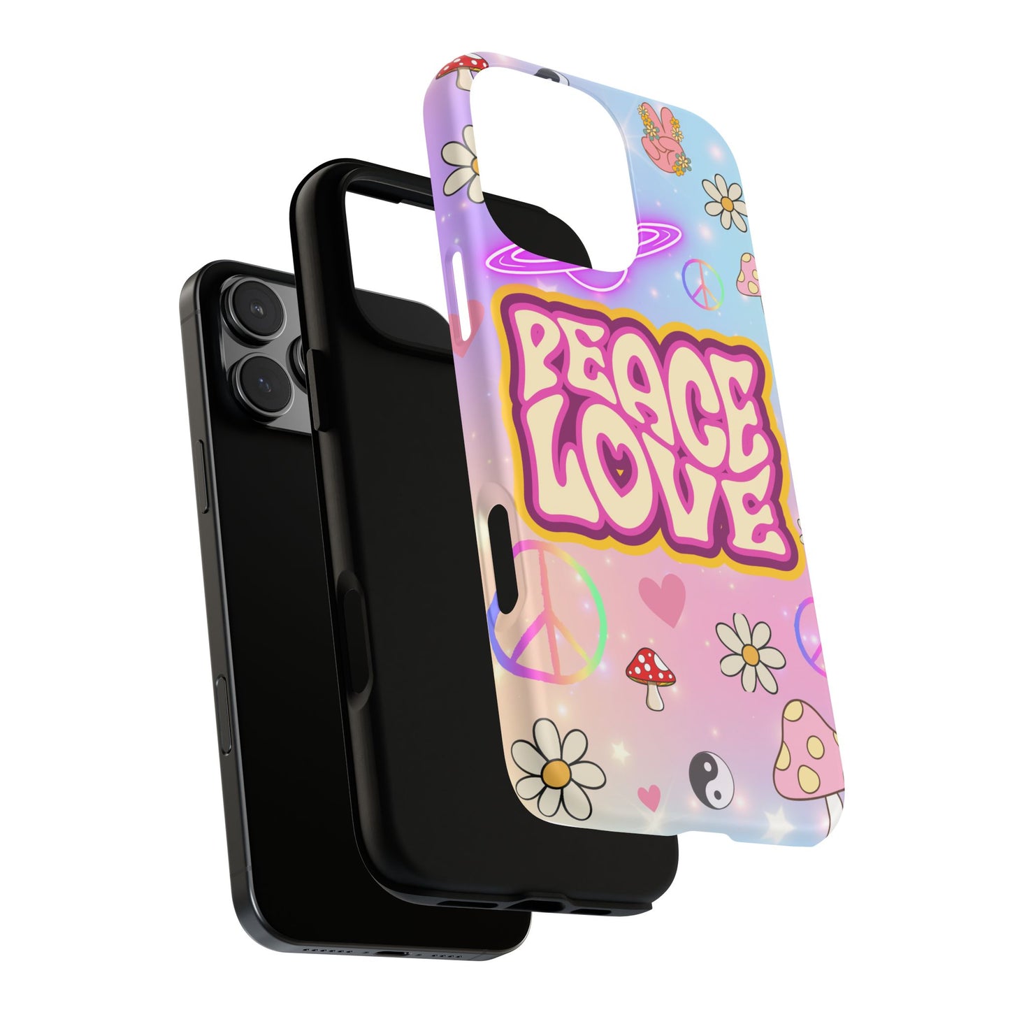 Peace and Love Phone Case, Retro Vibe Tough Case, Gift for Friends, Boho Aesthetic, Spring Celebration, Trendy Accessory