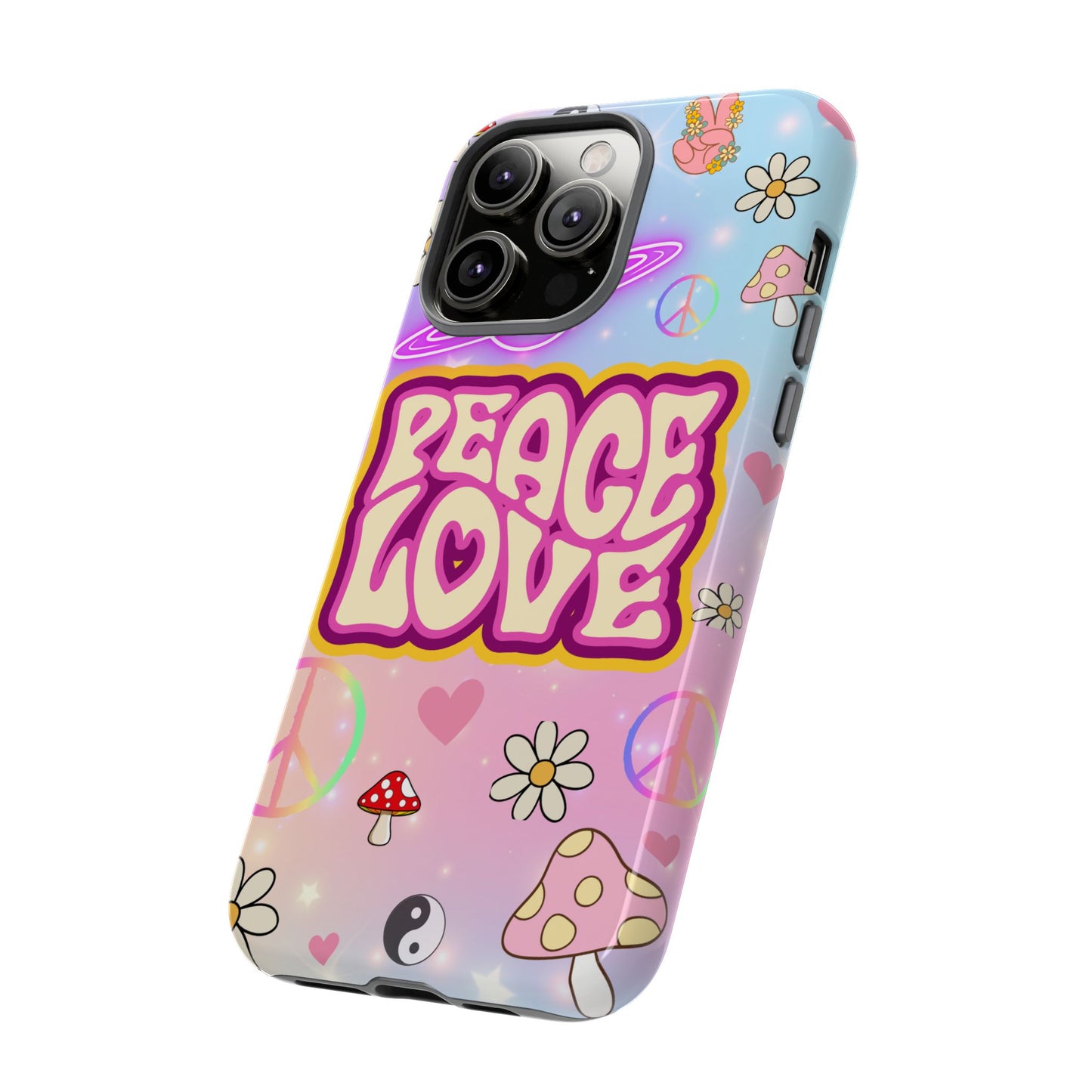Peace and Love Phone Case, Retro Vibe Tough Case, Gift for Friends, Boho Aesthetic, Spring Celebration, Trendy Accessory