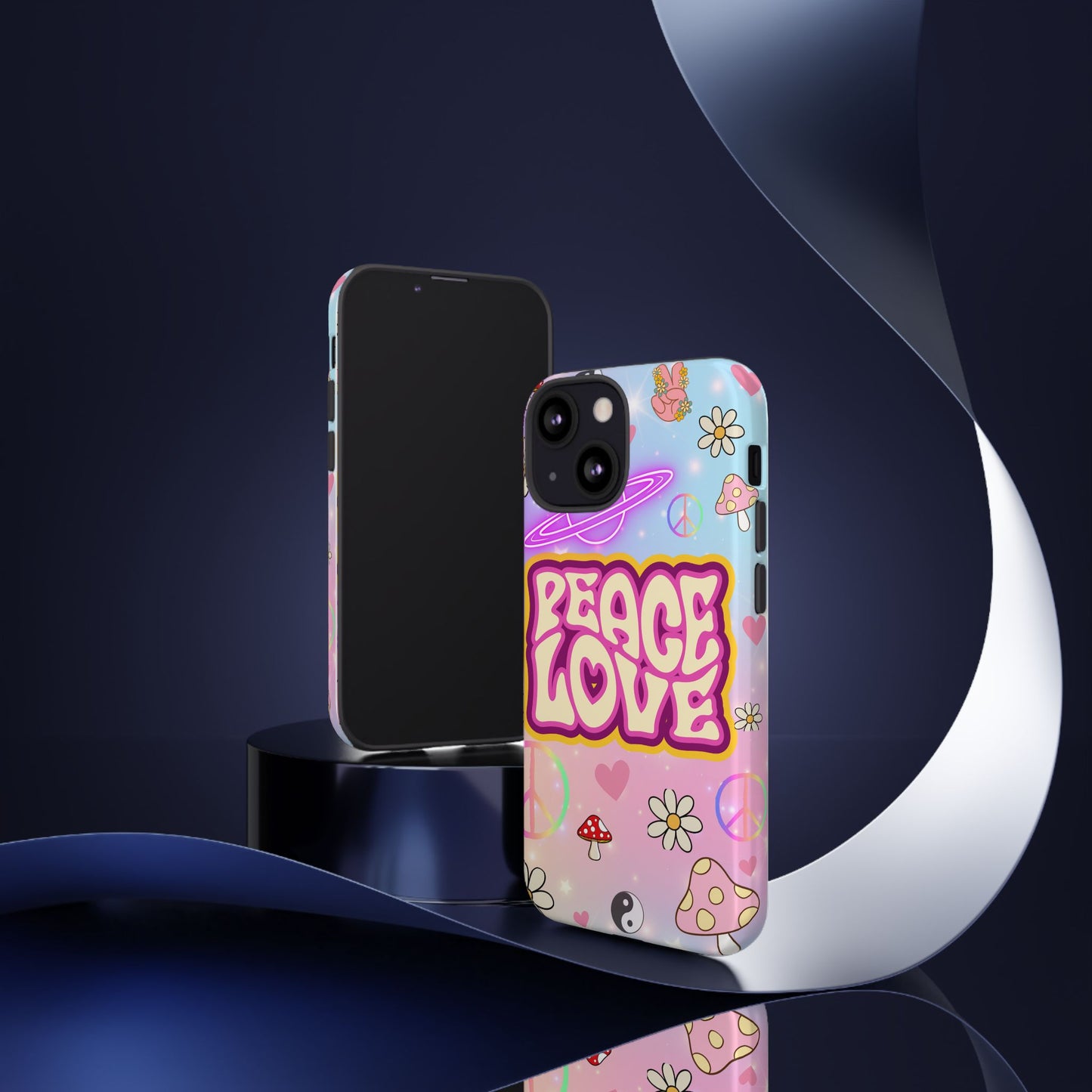 Peace and Love Phone Case, Retro Vibe Tough Case, Gift for Friends, Boho Aesthetic, Spring Celebration, Trendy Accessory