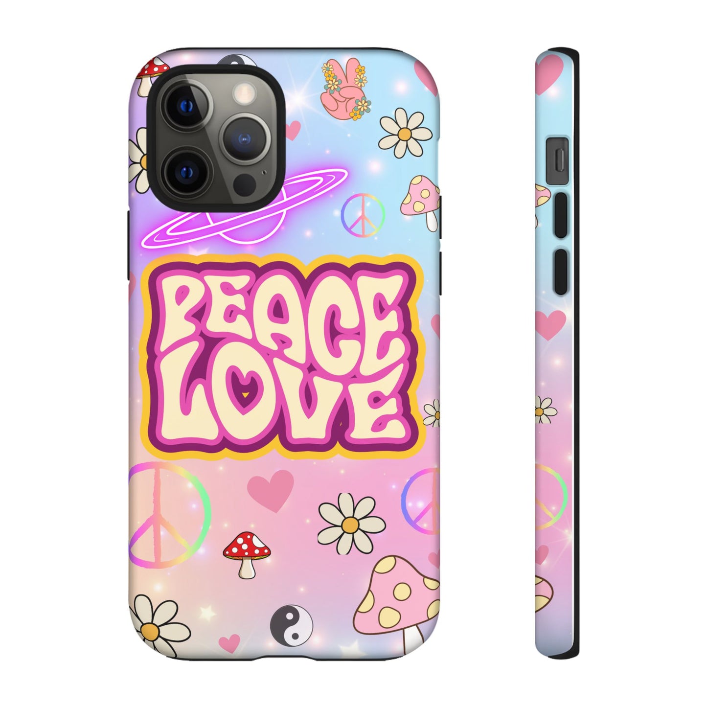 Peace and Love Phone Case, Retro Vibe Tough Case, Gift for Friends, Boho Aesthetic, Spring Celebration, Trendy Accessory