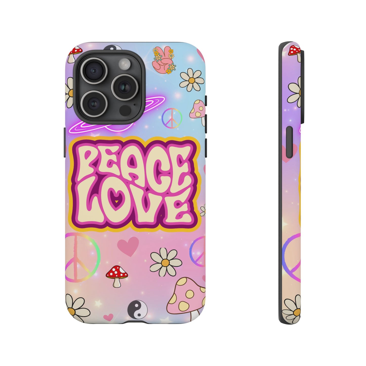 Peace and Love Phone Case, Retro Vibe Tough Case, Gift for Friends, Boho Aesthetic, Spring Celebration, Trendy Accessory