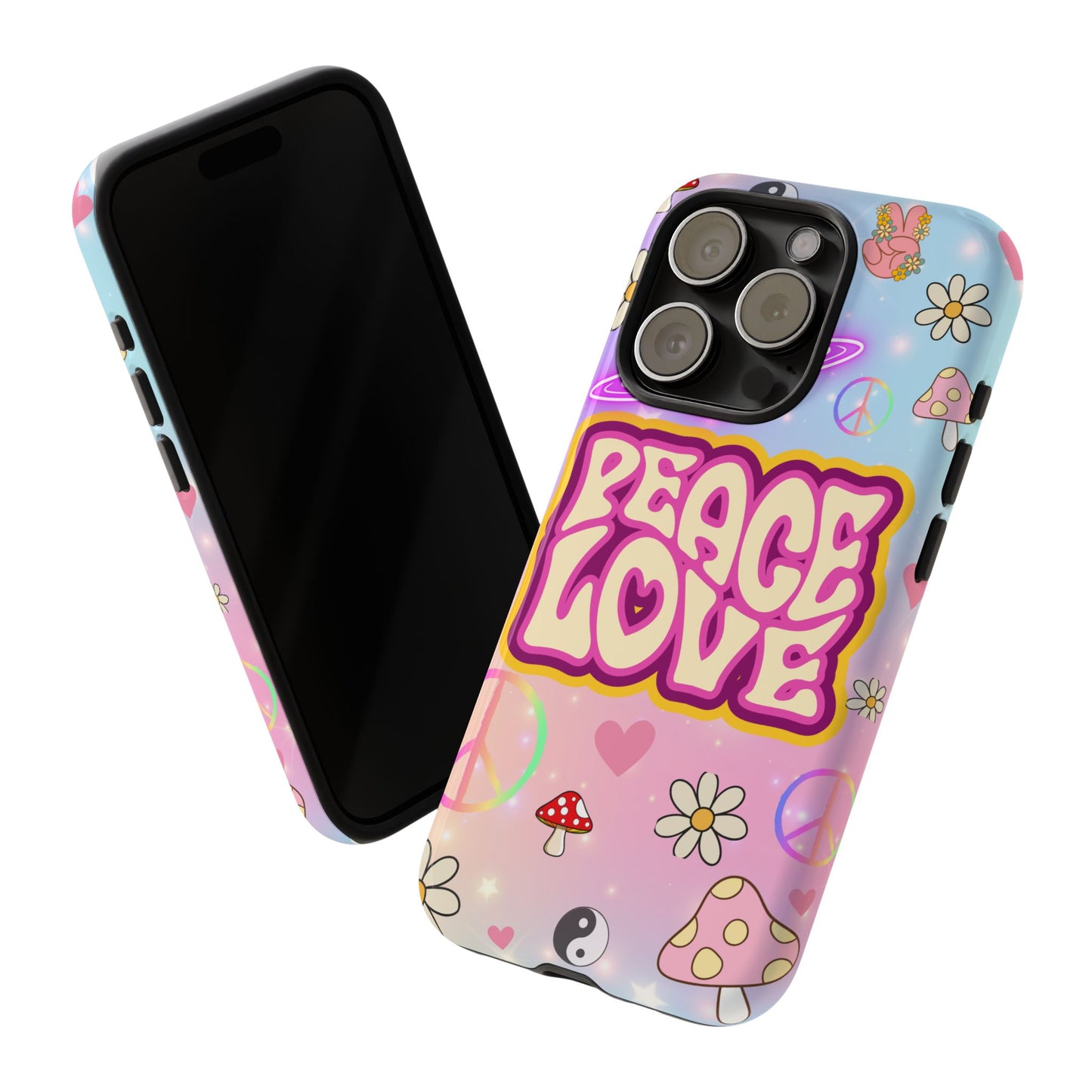 Peace and Love Phone Case, Retro Vibe Tough Case, Gift for Friends, Boho Aesthetic, Spring Celebration, Trendy Accessory