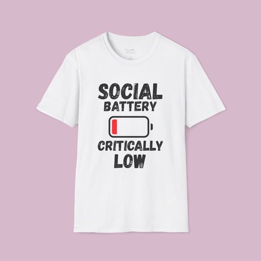 Social Battery Critically Low T-Shirt — Funny Introvert Graphic Tee