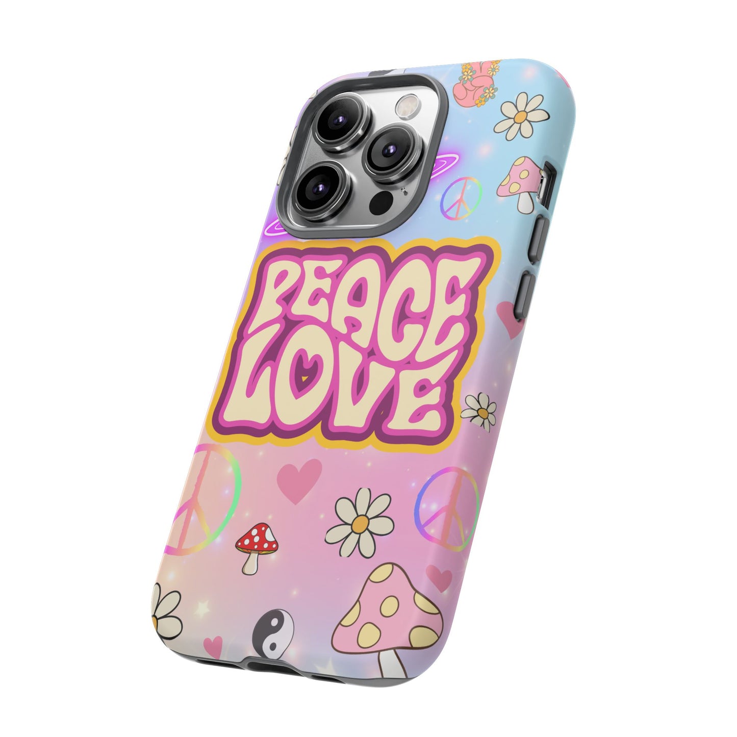 Peace and Love Phone Case, Retro Vibe Tough Case, Gift for Friends, Boho Aesthetic, Spring Celebration, Trendy Accessory