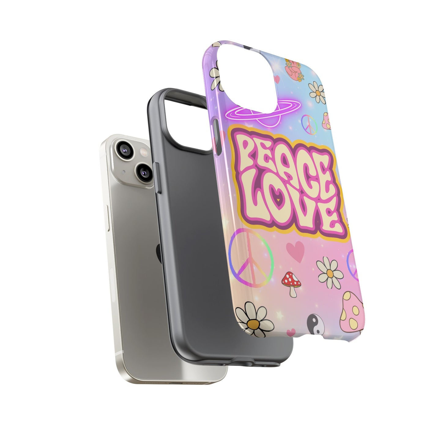 Peace and Love Phone Case, Retro Vibe Tough Case, Gift for Friends, Boho Aesthetic, Spring Celebration, Trendy Accessory