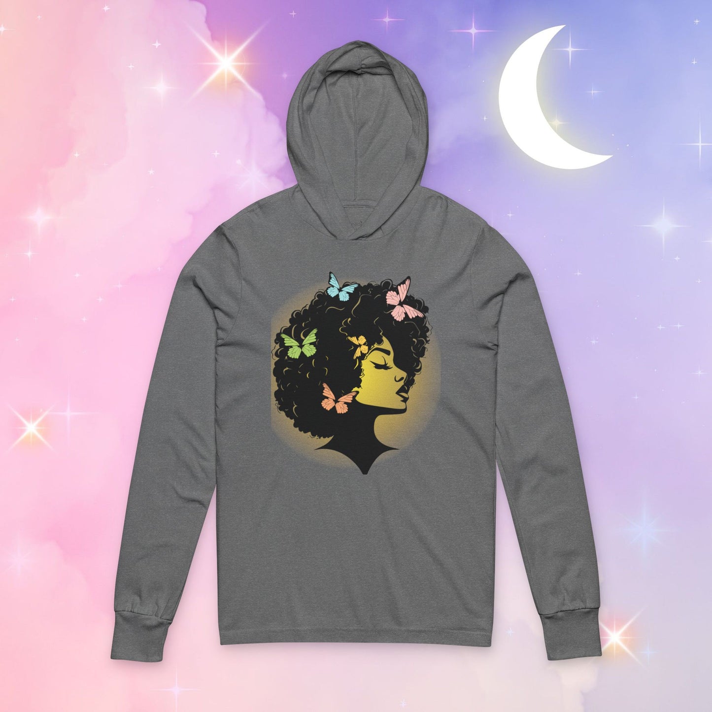 Chic Butterfly Graphic Hoodie, Stylish Long Sleeve Tee for Women, Casual Layering Piece, Perfect Gift for Nature Lovers