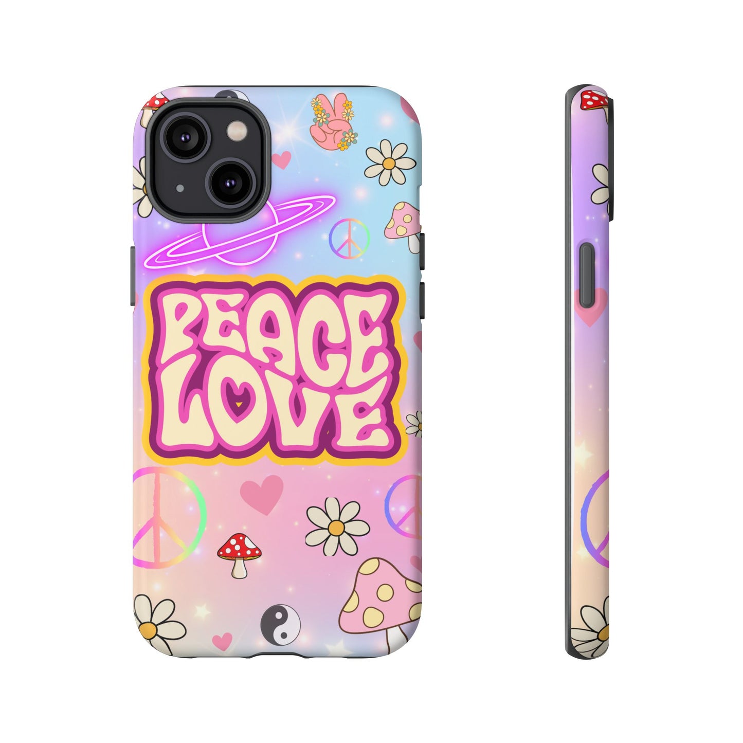 Peace and Love Phone Case, Retro Vibe Tough Case, Gift for Friends, Boho Aesthetic, Spring Celebration, Trendy Accessory