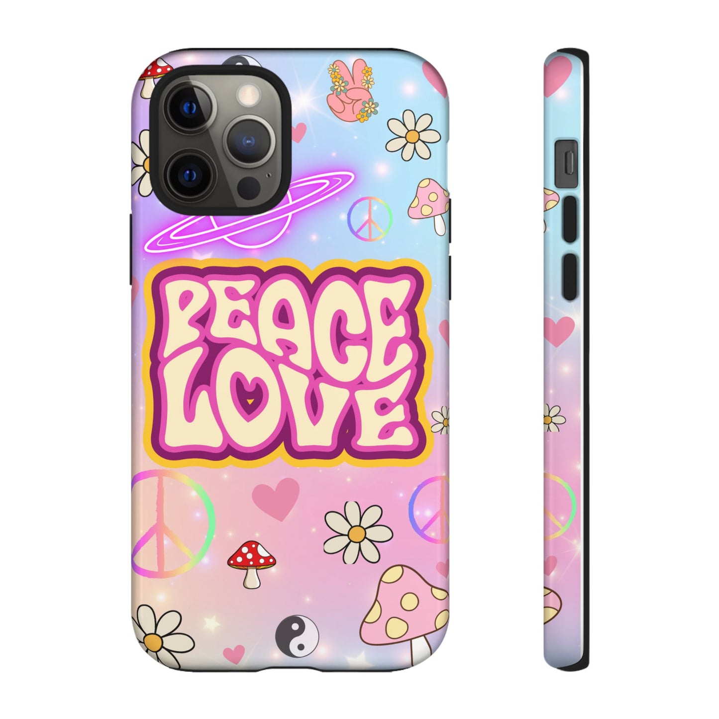 Peace and Love Phone Case, Retro Vibe Tough Case, Gift for Friends, Boho Aesthetic, Spring Celebration, Trendy Accessory
