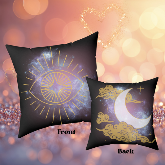 Galactic Eye and Moon Decorative Pillow | Cosmic Home Decor, Celestial Accent Cushion, Bedroom Art, Astrology Gift, Spiritual Pillow