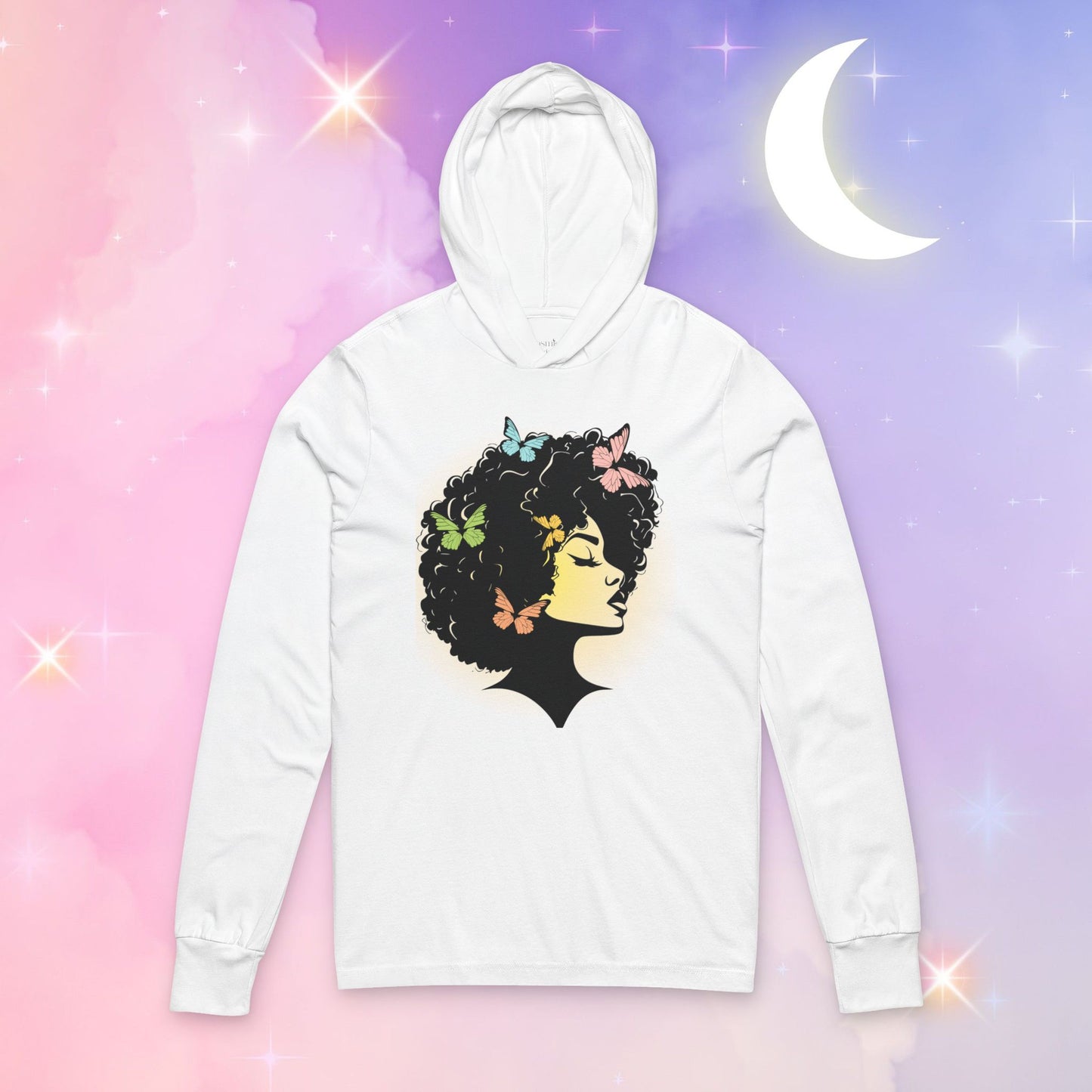 Chic Butterfly Graphic Hoodie, Stylish Long Sleeve Tee for Women, Casual Layering Piece, Perfect Gift for Nature Lovers