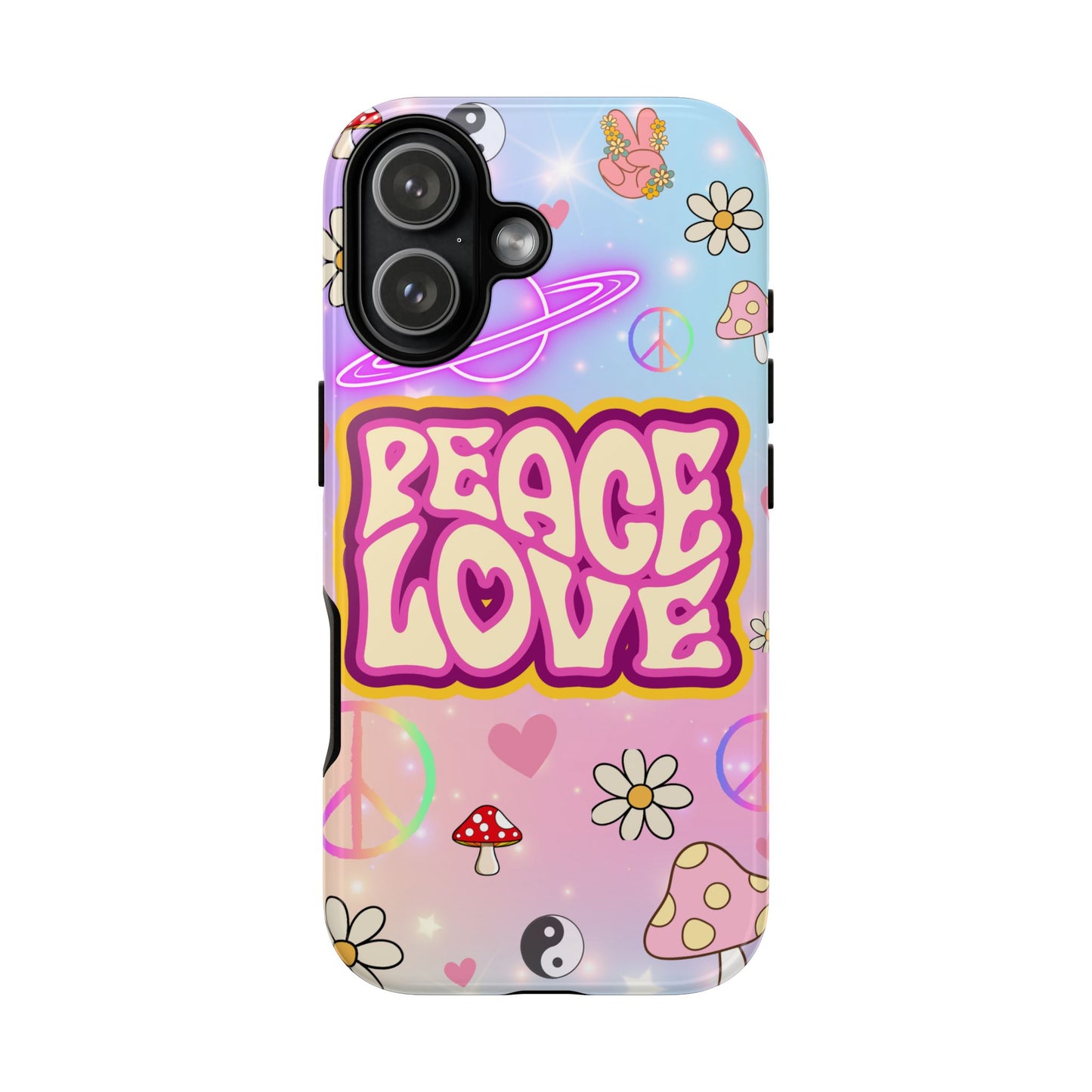 Peace and Love Phone Case, Retro Vibe Tough Case, Gift for Friends, Boho Aesthetic, Spring Celebration, Trendy Accessory