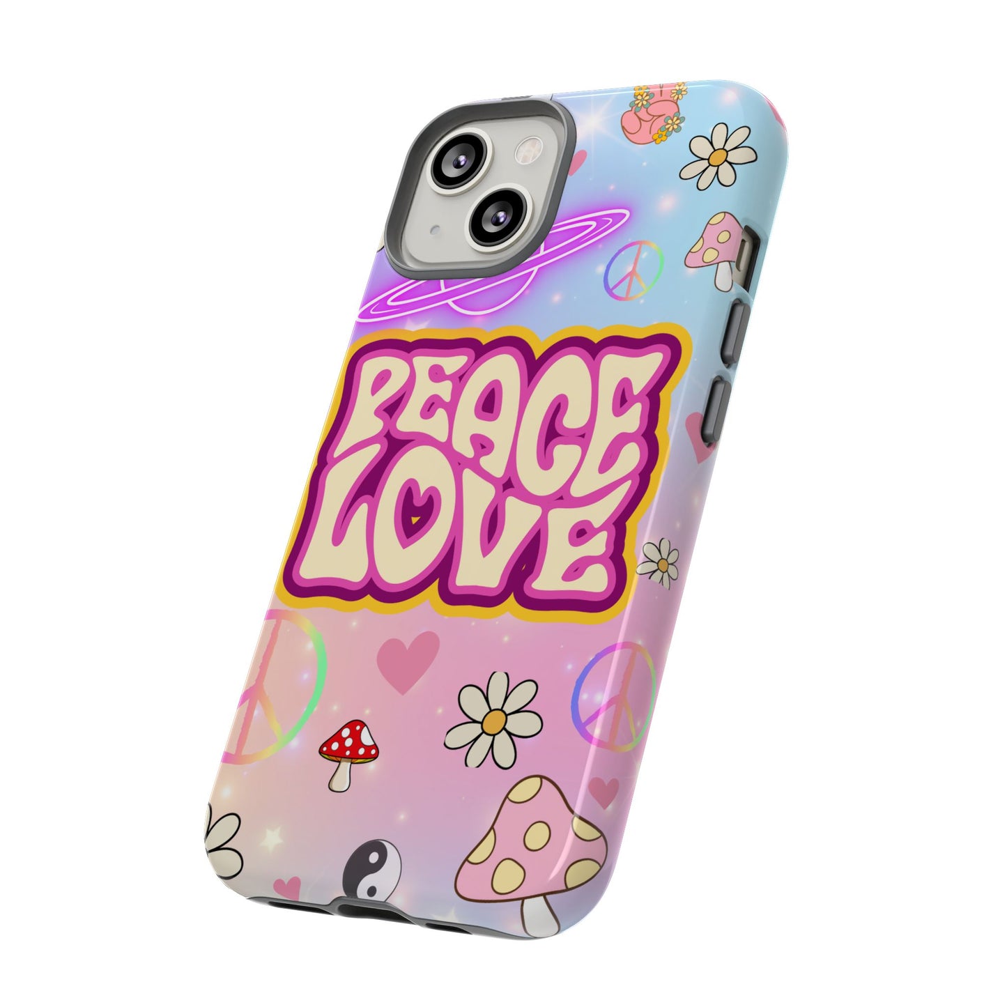 Peace and Love Phone Case, Retro Vibe Tough Case, Gift for Friends, Boho Aesthetic, Spring Celebration, Trendy Accessory