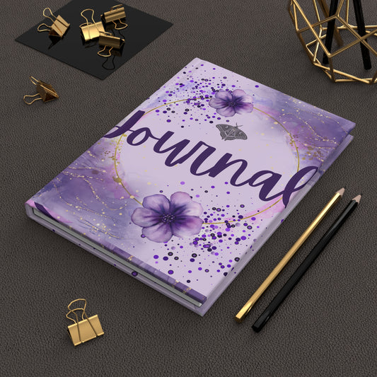Elegant Floral Hardcover Journal with Purple Accents, Personalized Gift, Writing Notebook, Gratitude Journal, Daily Planner, Custom Journal