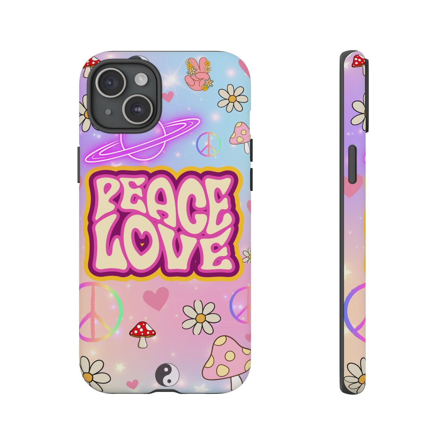 Peace and Love Phone Case, Retro Vibe Tough Case, Gift for Friends, Boho Aesthetic, Spring Celebration, Trendy Accessory