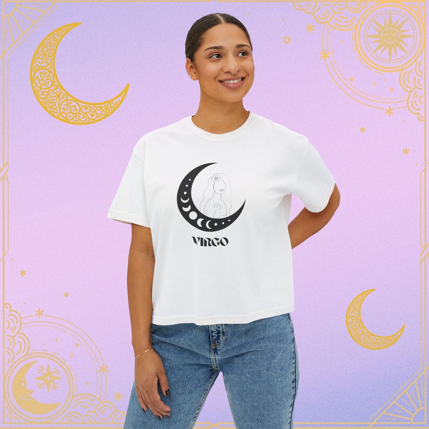 Virgo Astrology Women's Boxy Tee, Celestial Graphic Tee, Horoscope T-Shirt, Astrology Clothing, Gift for Virgo