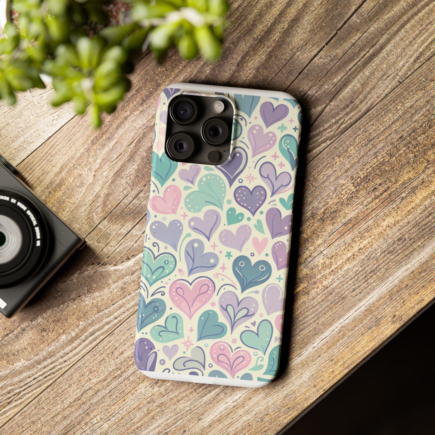 Whimsical Heart Slim Phone Case - Cute Coaster, Valentine's Gift, Gift for Her, Love-themed Case, Colorful Phone Accessory