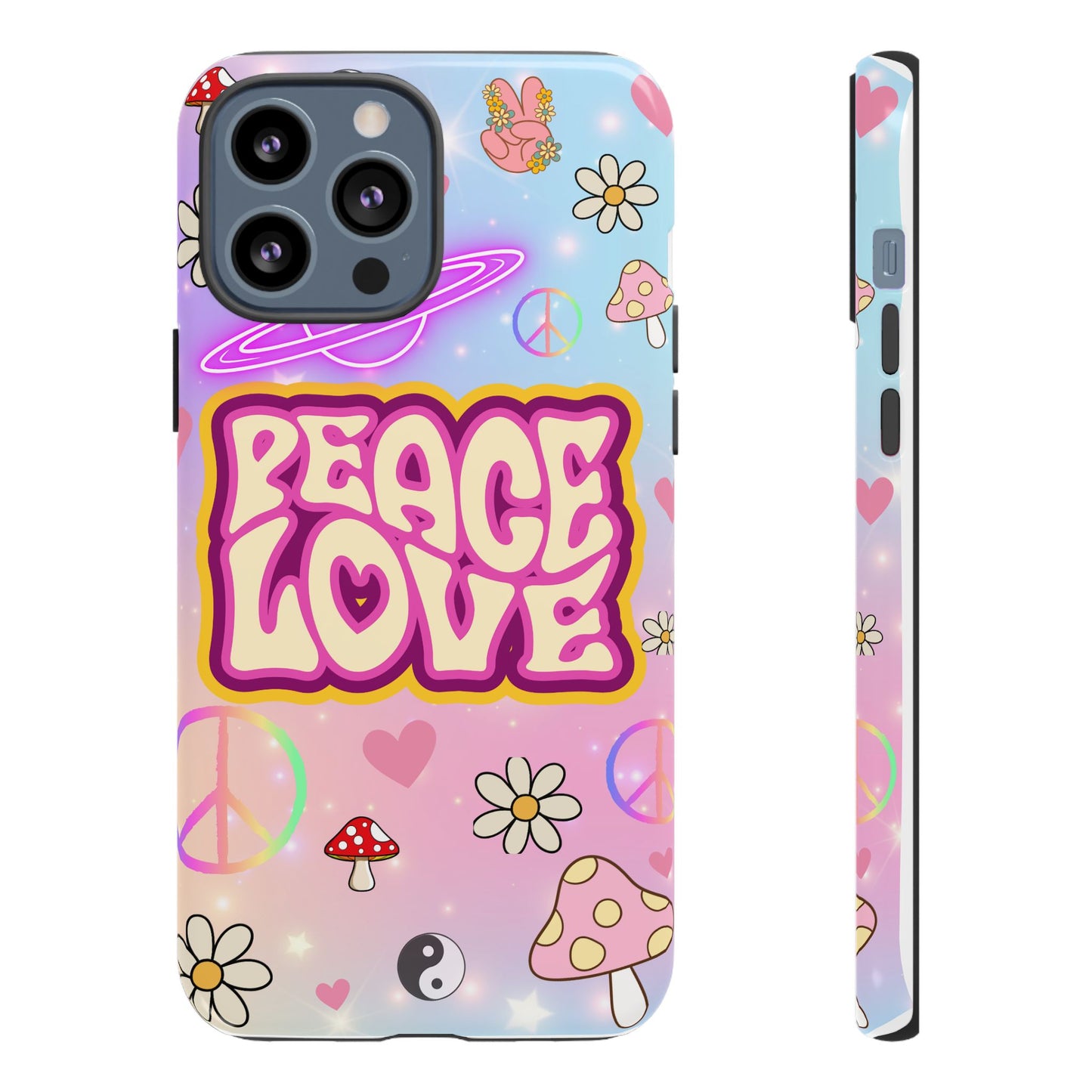 Peace and Love Phone Case, Retro Vibe Tough Case, Gift for Friends, Boho Aesthetic, Spring Celebration, Trendy Accessory