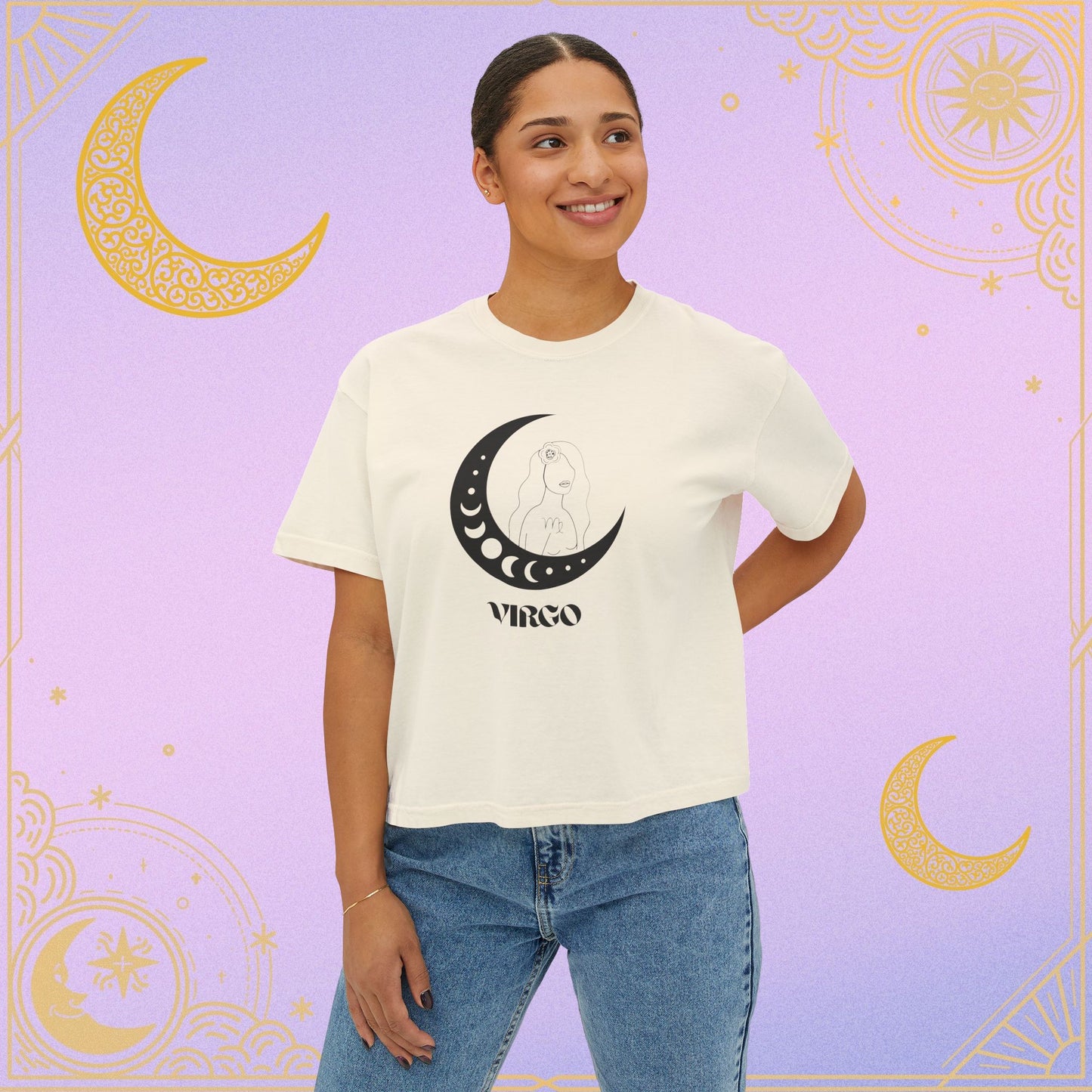 Virgo Astrology Women's Boxy Tee, Celestial Graphic Tee, Horoscope T-Shirt, Astrology Clothing, Gift for Virgo