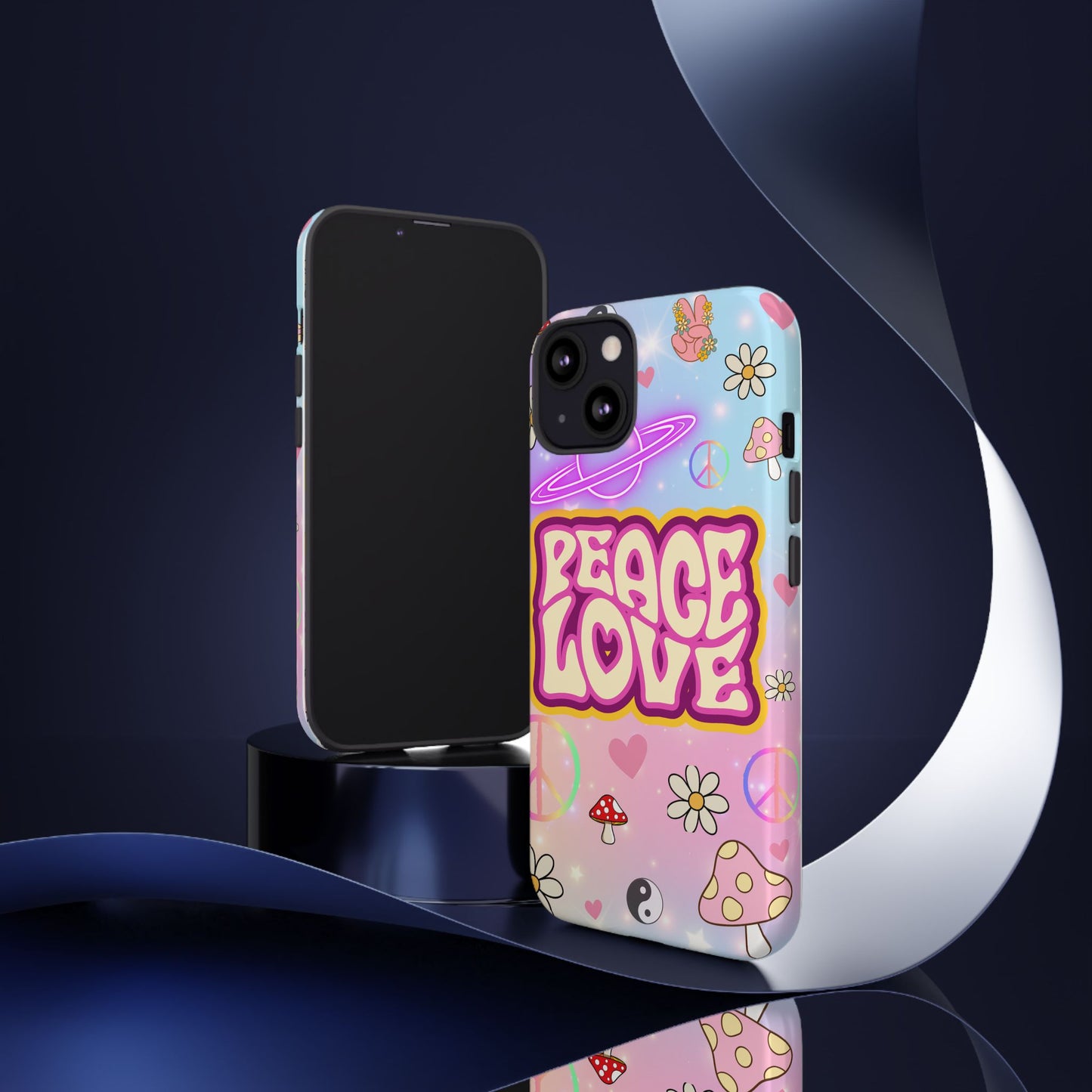 Peace and Love Phone Case, Retro Vibe Tough Case, Gift for Friends, Boho Aesthetic, Spring Celebration, Trendy Accessory