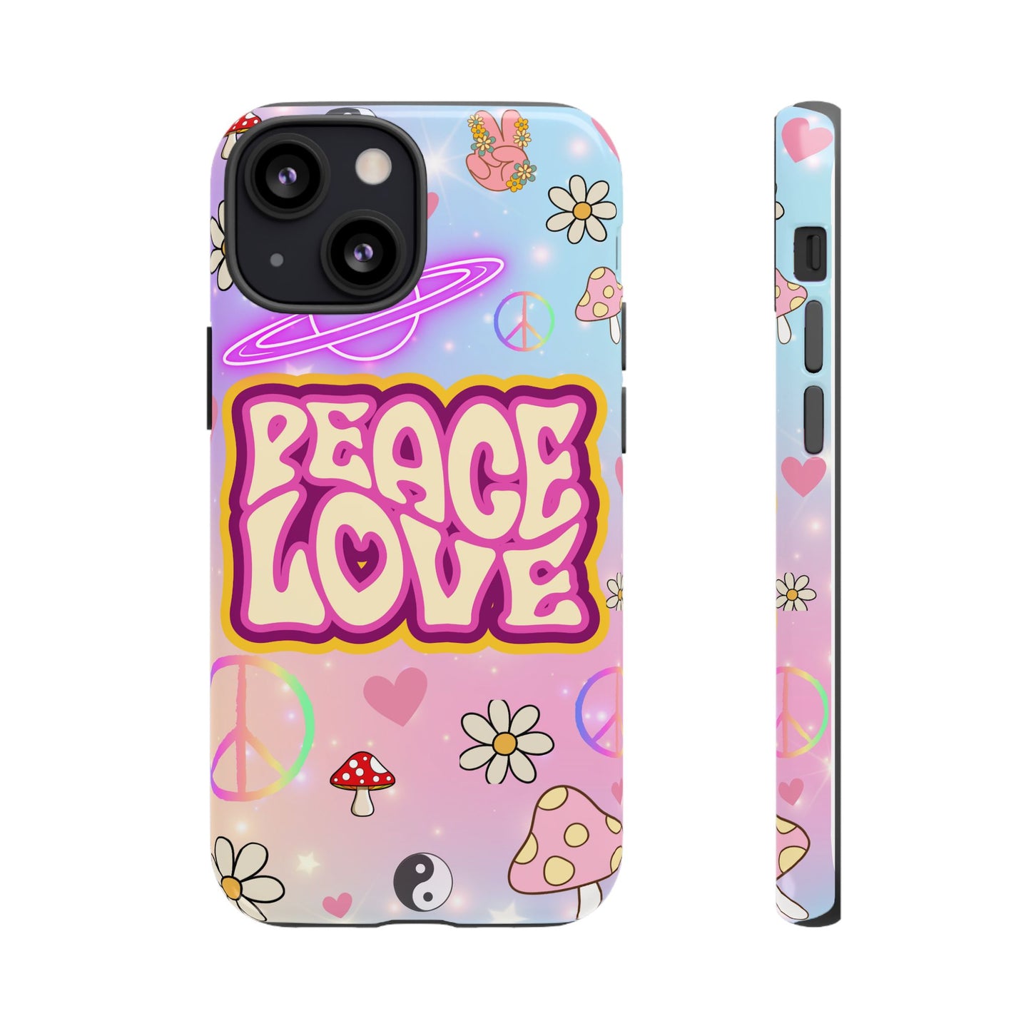 Peace and Love Phone Case, Retro Vibe Tough Case, Gift for Friends, Boho Aesthetic, Spring Celebration, Trendy Accessory