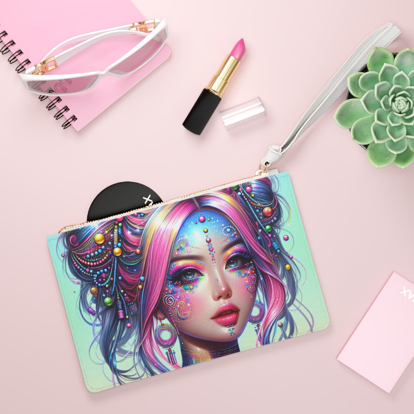 Vibrant Art Clutch Bag, Colorful Makeup Pouch, Festival Accessory, Gift for Her, Boho Chic Organizer