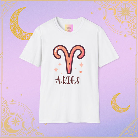 Aries Zodiac T-Shirt for Astrology Lovers, Horoscope Tee, Unisex Softstyle Shirt, Birthday Gift, Celestial Fashion