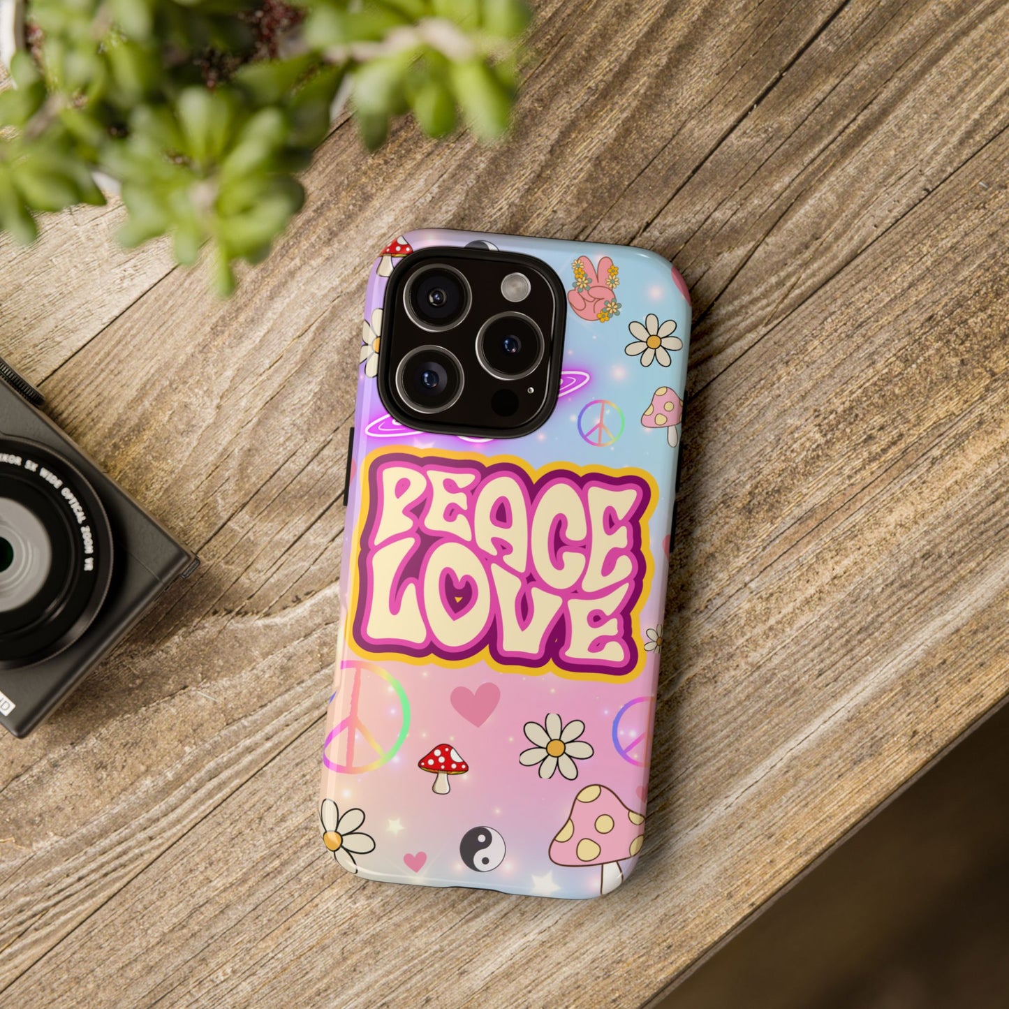 Peace and Love Phone Case, Retro Vibe Tough Case, Gift for Friends, Boho Aesthetic, Spring Celebration, Trendy Accessory