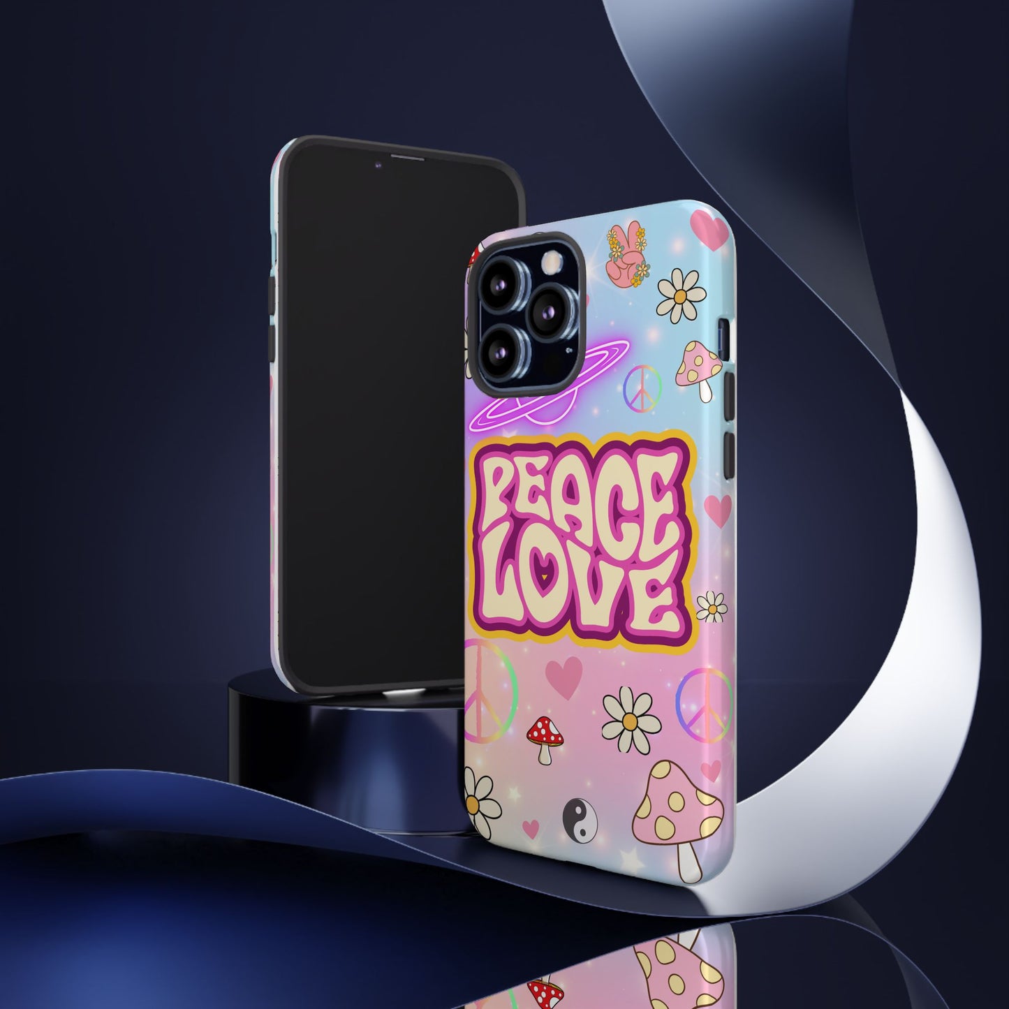 Peace and Love Phone Case, Retro Vibe Tough Case, Gift for Friends, Boho Aesthetic, Spring Celebration, Trendy Accessory