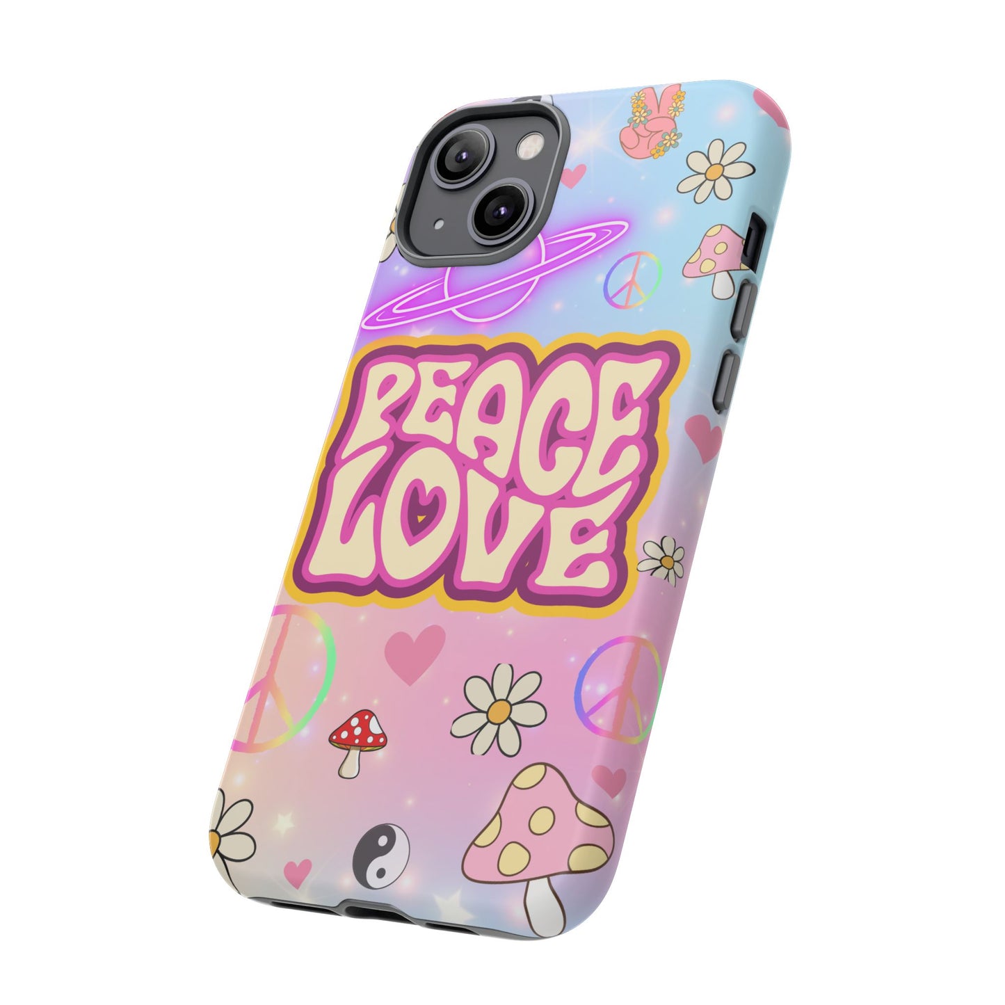 Peace and Love Phone Case, Retro Vibe Tough Case, Gift for Friends, Boho Aesthetic, Spring Celebration, Trendy Accessory